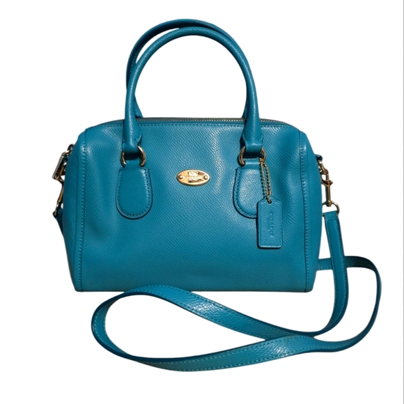 Coach Handbags - Coach Bennett Teal Pebbled Leather Crossbody Satchel